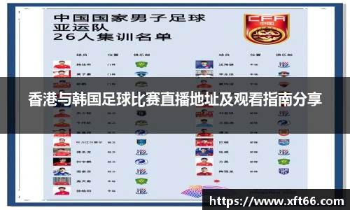 香港与韩国足球比赛直播地址及观看指南分享